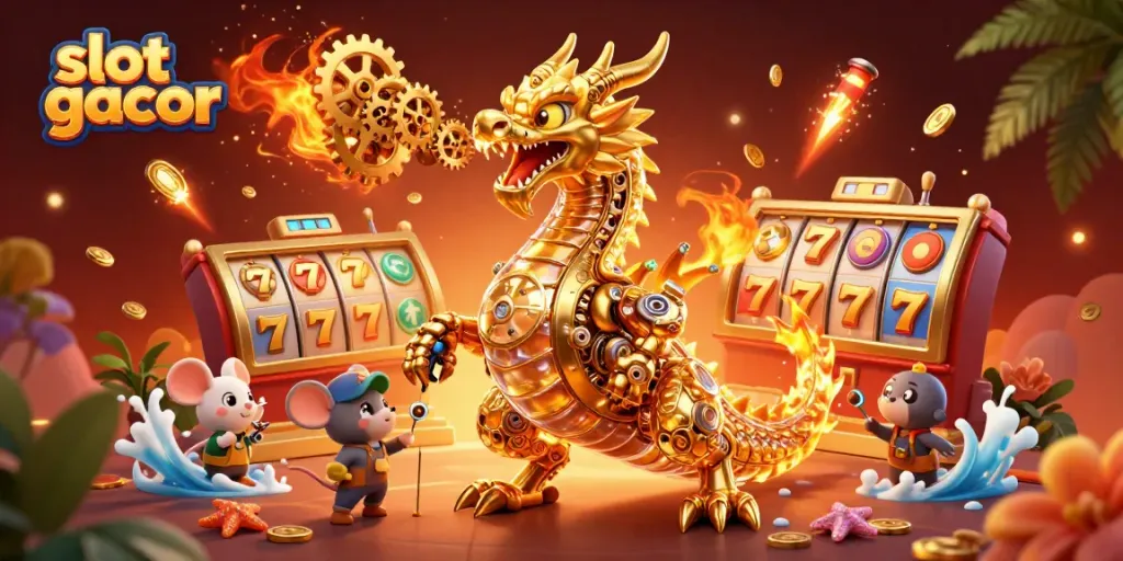 Dapatkan jackpot besar dengan slot gacor, ilustrasi permainan slot yang menonjolkan kemenangan berwarna emas.