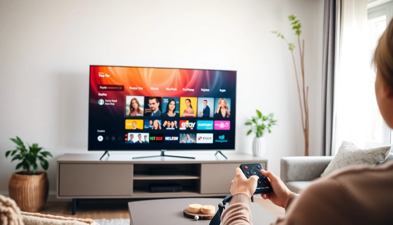 티비위키 누누티비의 TV 화면에 다양한 콘텐츠를 선택하는 모습