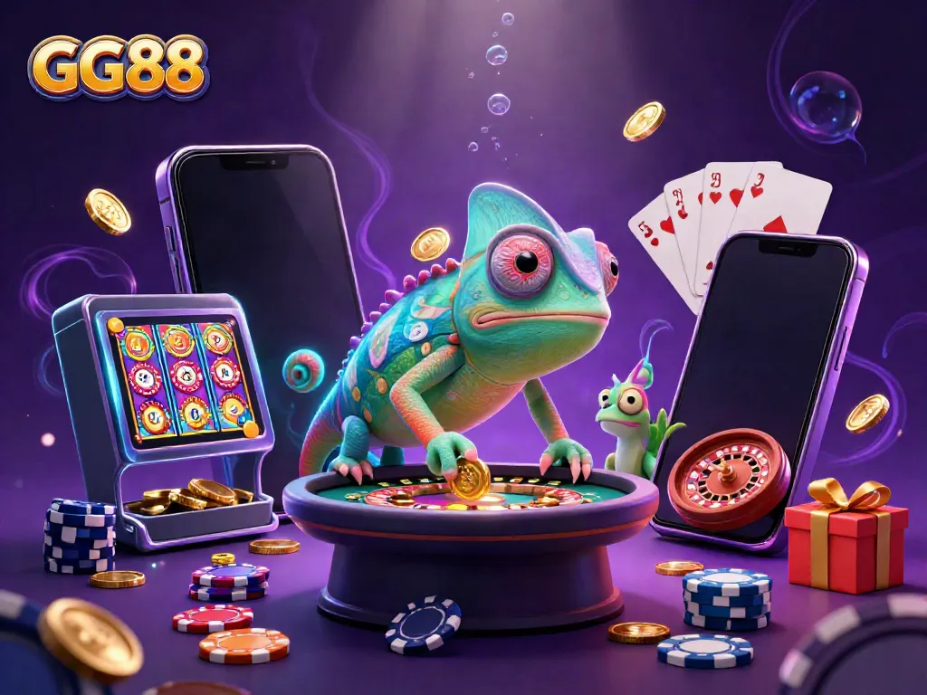 Experience the thrilling world of GG88 with vibrant online casino scenes and dazzling game elements.