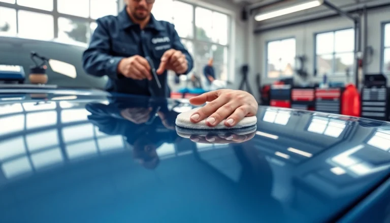 Applying salt protection ceramic coating in a modern auto detailing shop for superior car care.