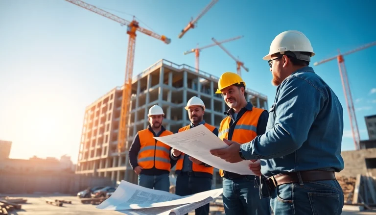 New Jersey Commercial General Contractor leads a diverse team on a bustling construction site.