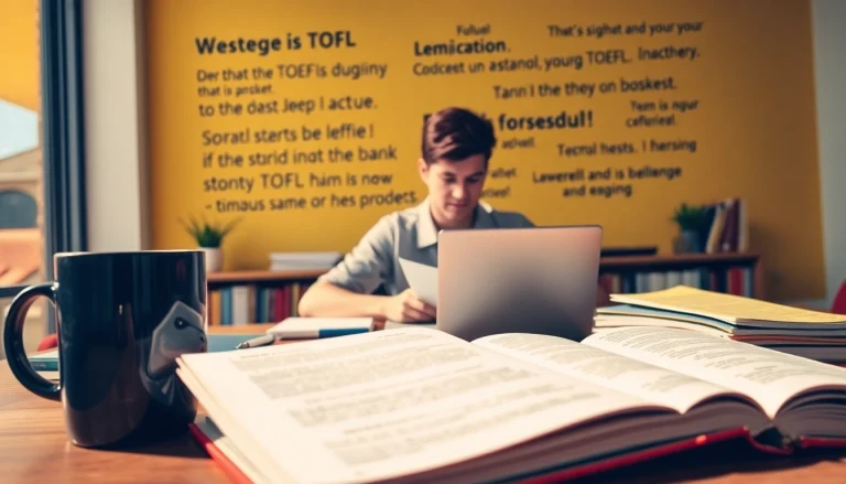 Pay someone to take TOEFL with a student focused on exam preparation in a bright study environment.