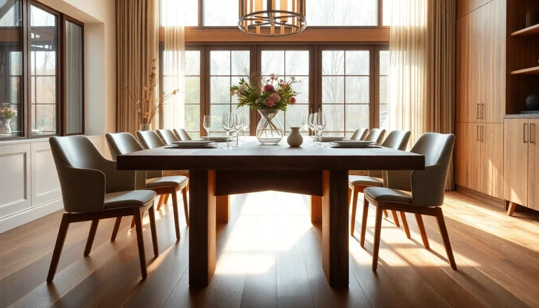Custom handcrafted Grand Rapids Michigan furniture featuring a solid hardwood dining table in a cozy dining room setting.