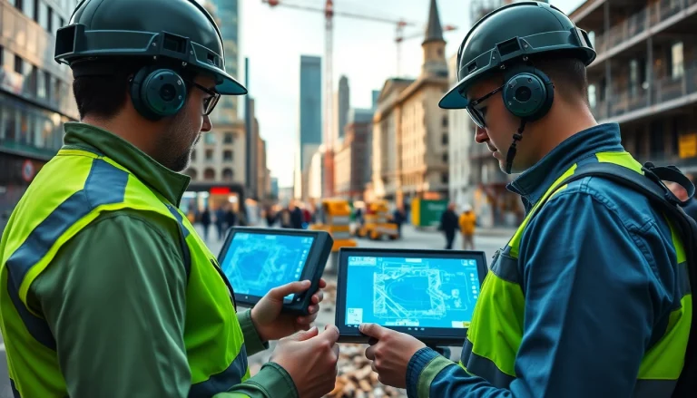 GPR surveys london showcasing advanced Ground Penetrating Radar technology at a construction site in a vibrant urban landscape.