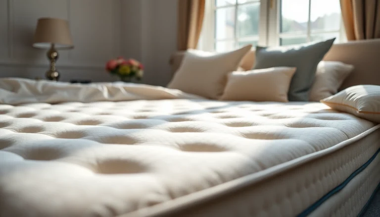 Showcase the lux estate mattress in a cozy bedroom, highlighting its luxurious textures.