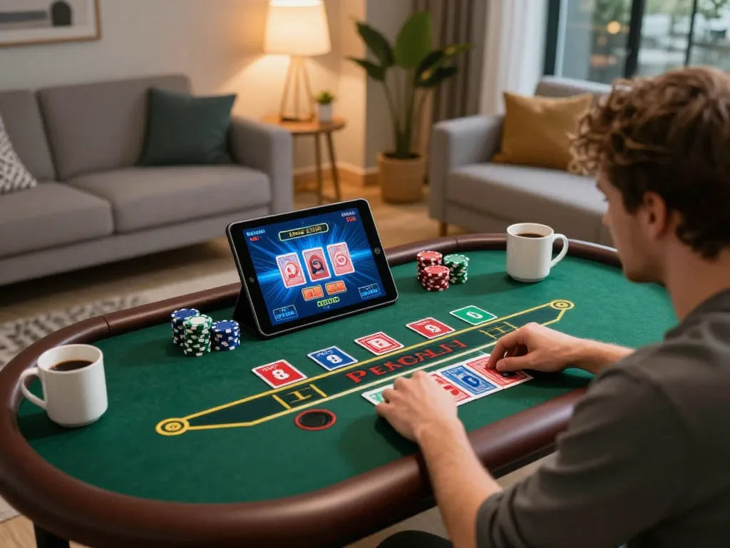 Player enjoying a live dealer game on MB66 with tablet and strategic notes nearby