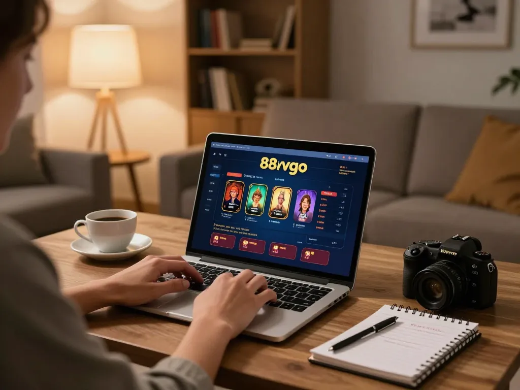 Player engaging with an online casino game on 88vvgo platform in a cozy home setting