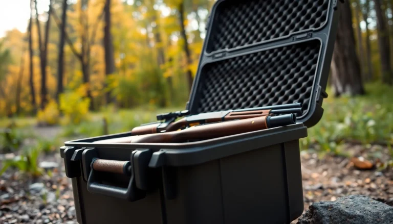 Shop for a Pelican gun case for sale featuring rifles in an outdoor setting.