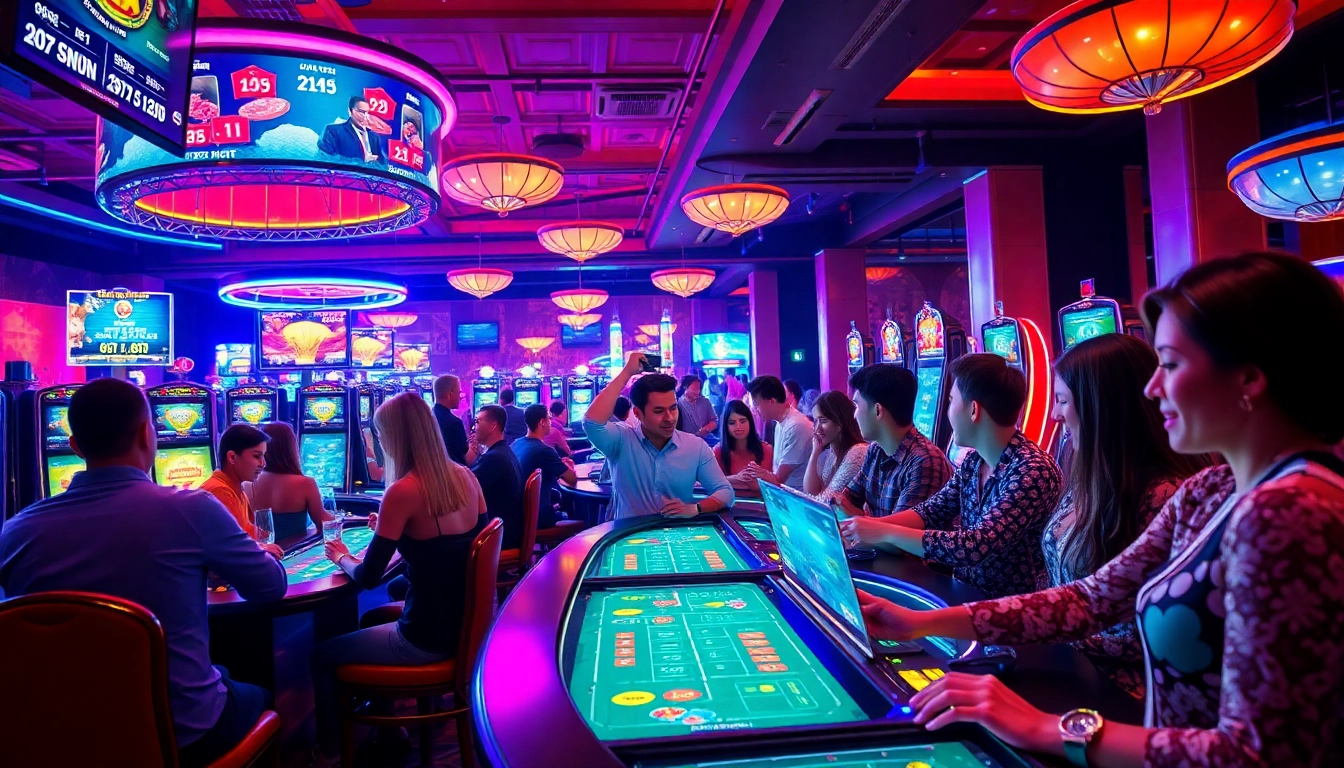 Experience the thrill of 95x6 gambling as players celebrate their winnings at vibrant casino tables.