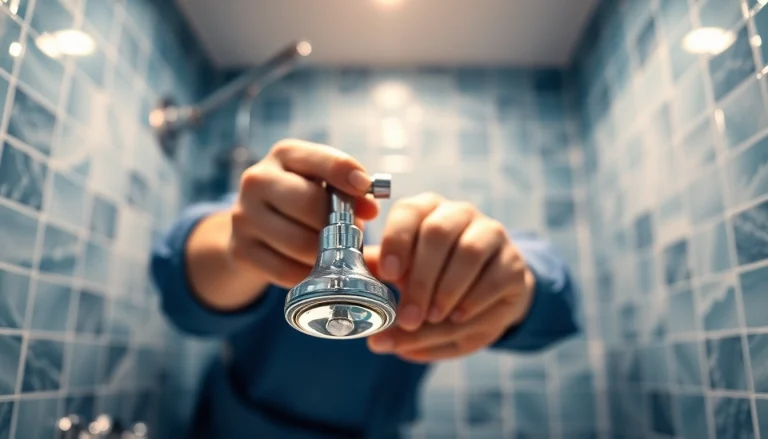 Find reliable plumber near me fixing a faucet in a modern bathroom.