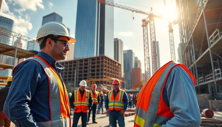 New York City General Contractor supervising a busy construction site with workers and cranes.