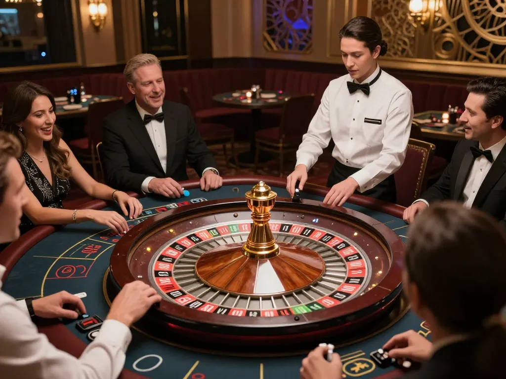 Placing bets at a vibrant roulette table in a premium casino showcasing nhà cái excitement and interaction