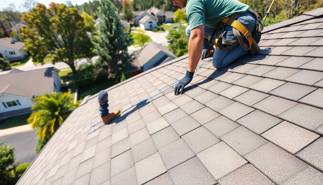 Roof installation in South Jersey featuring an expert contractor working on shingles.