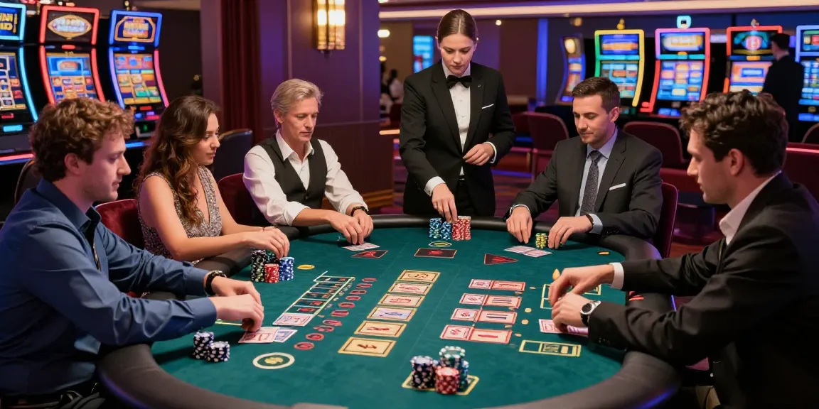 Baccarat gaming scene with players engaged in strategy and excitement at a luxurious casino table