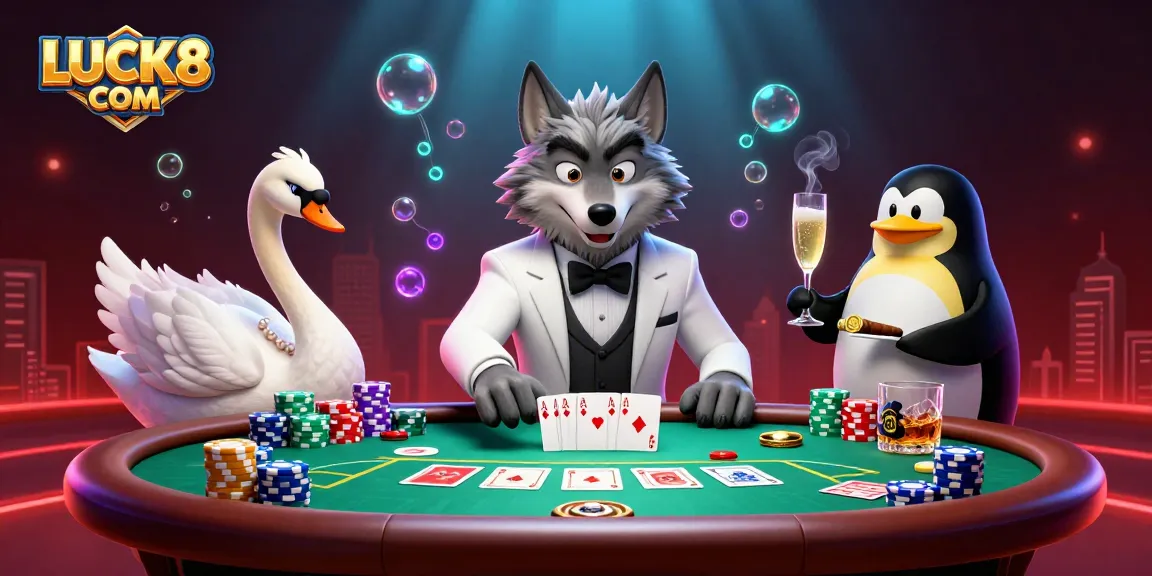 Experience thrilling gameplay and elegant atmosphere at LUCK8 COM casino with vibrant illustration.