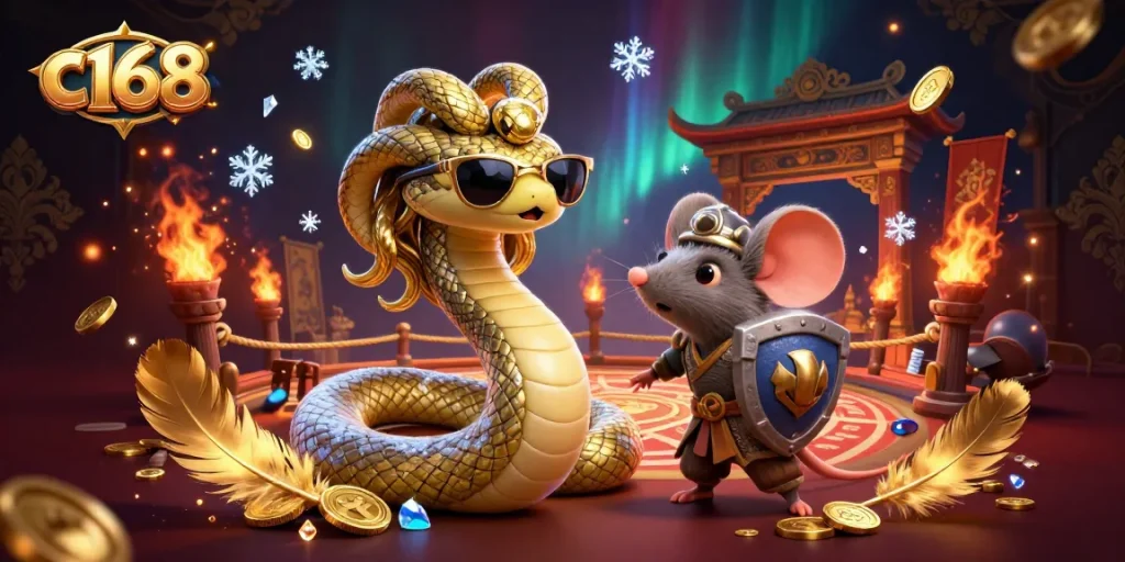 Experience the excitement of winning at c168 with golden treasures and lively casino characters!