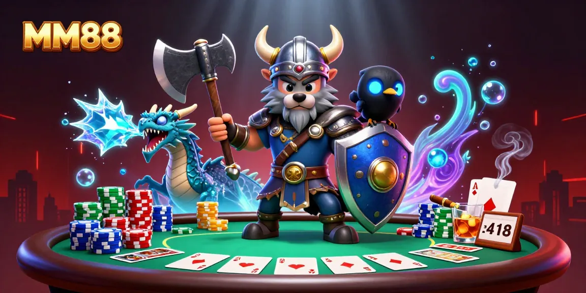 Engage in thrilling gameplay at MM88 with a dynamic 3D Viking, fierce dragon, and poker elements.