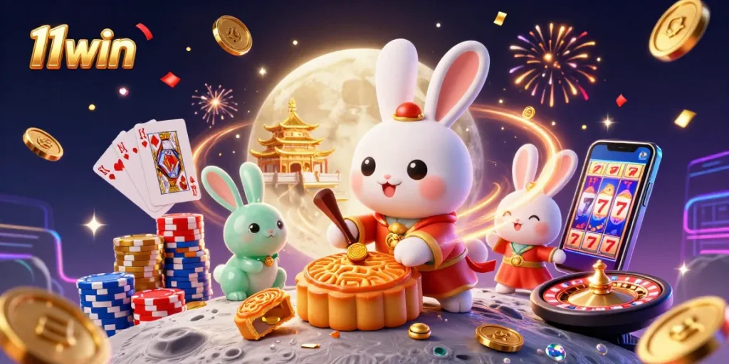 Engage with winning moments at 11win, featuring a casino-themed lunar celebration.