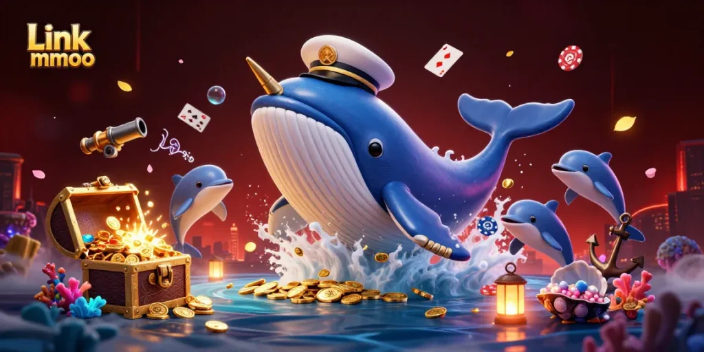 Link mmoo showcases a vibrant 3D casino scene filled with playful elements, undersea treasures, and lucky characters.