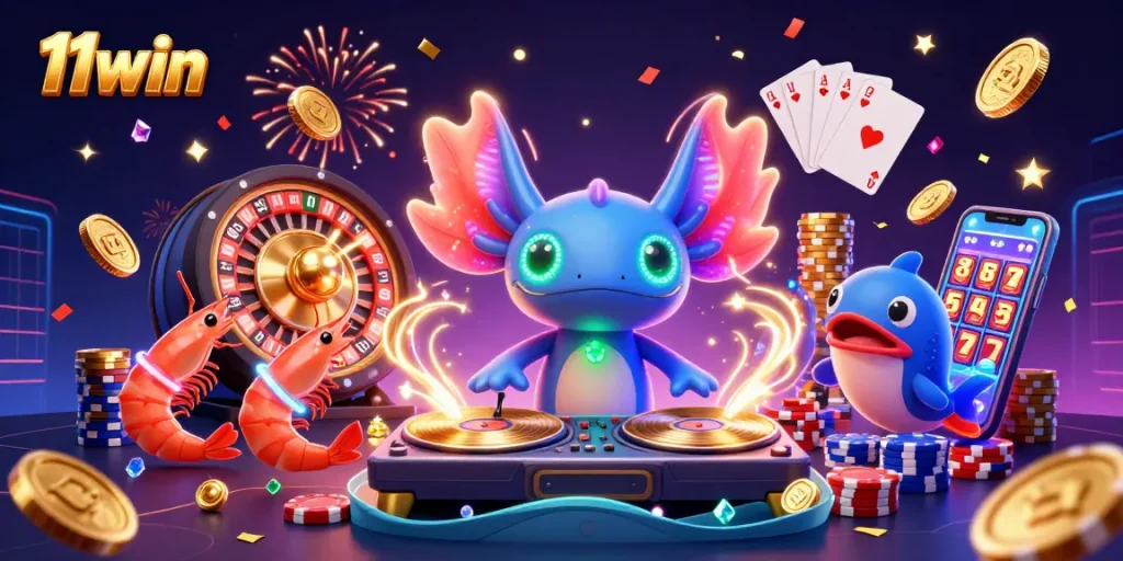 Experience the excitement of 11win with vibrant casino characters and dynamic gaming elements.