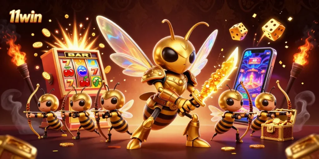 Experience the excitement of 11win with a vibrant casino scene featuring dynamic slot machines.
