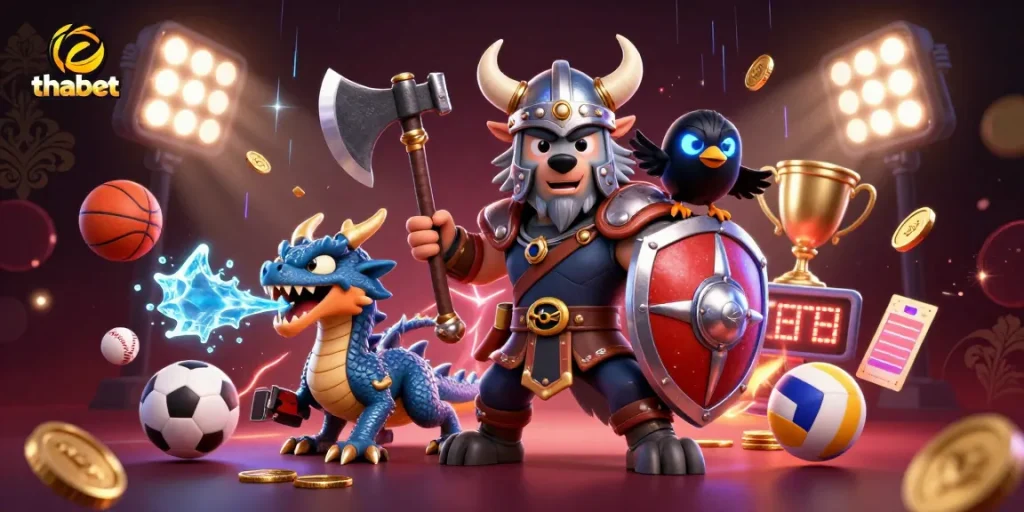Engage with thabet's ultra-detailed 3D cartoon illustration showcasing dynamic sports elements and fantasy characters.
