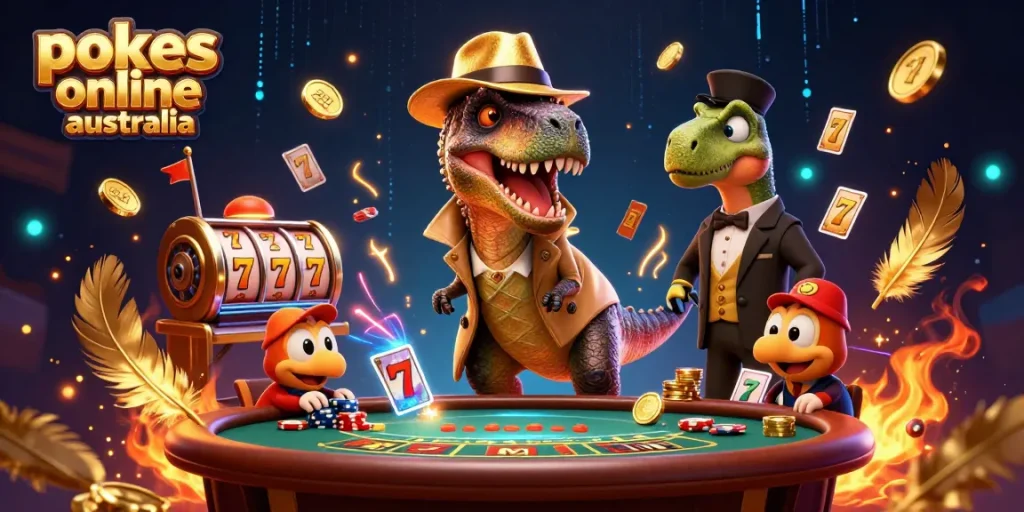 Experience thrilling pokies online australia action with a vibrant 3D velociraptor card counter and dynamic game elements.
